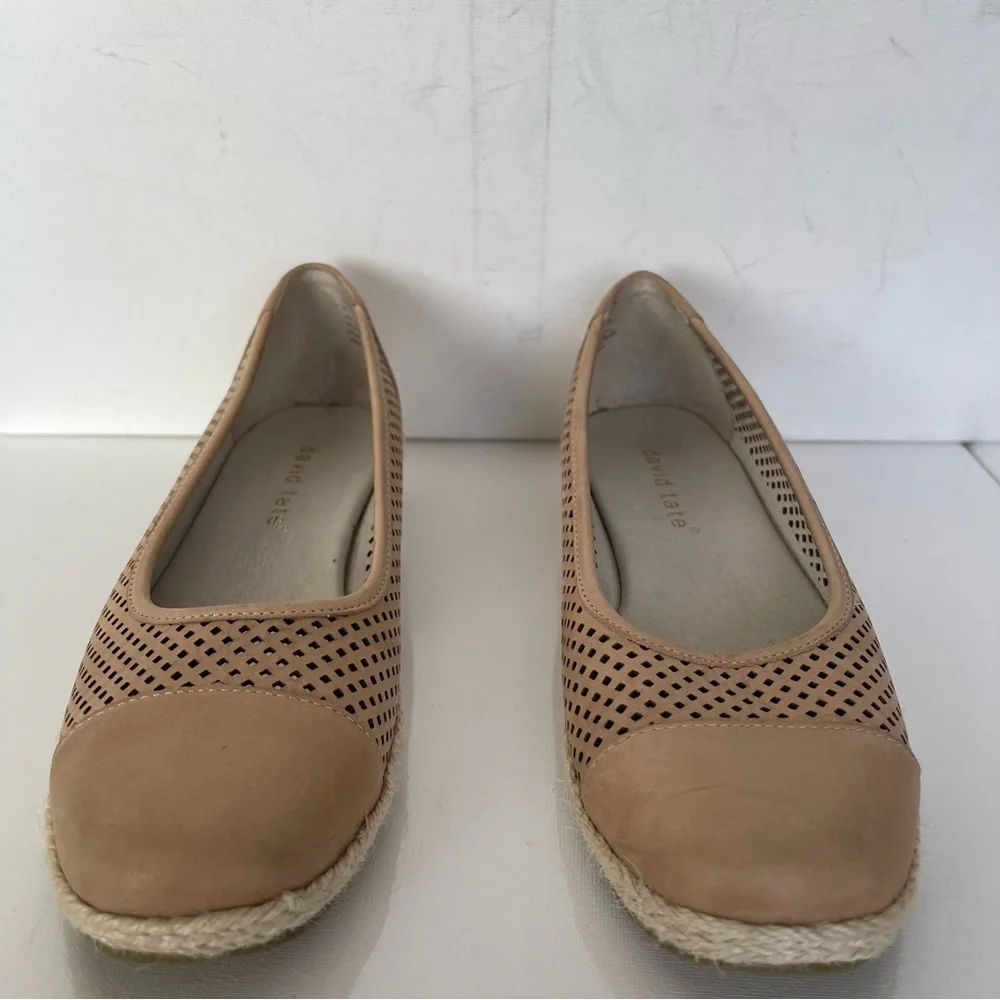 David Tate Ballet Flat Laser Cut‎ Leather Espadrilles Wedge Tan Sz 8